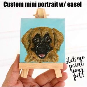 Mini pet portrait dog cat art with easel custom